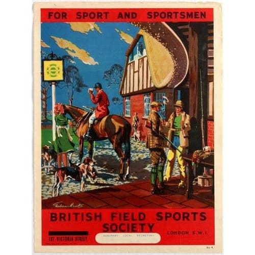 Vintage British Field Sports Society Fox Hunting Poster 