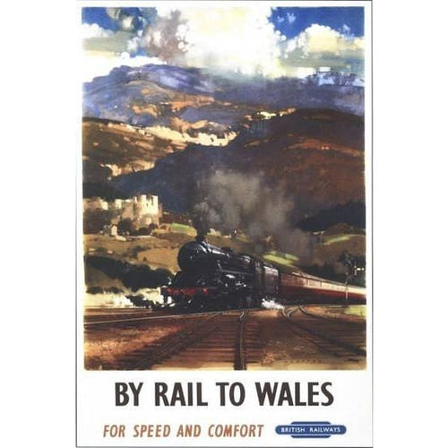 Vintage British Rail By Train To Wales Railway Poster 