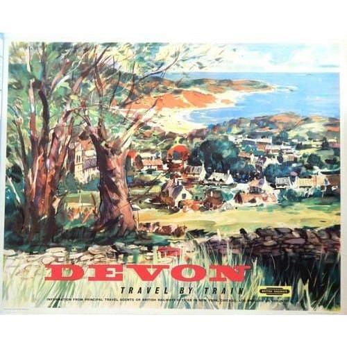 Vintage British Rail Devon By Train Railway Poster A3 Print 