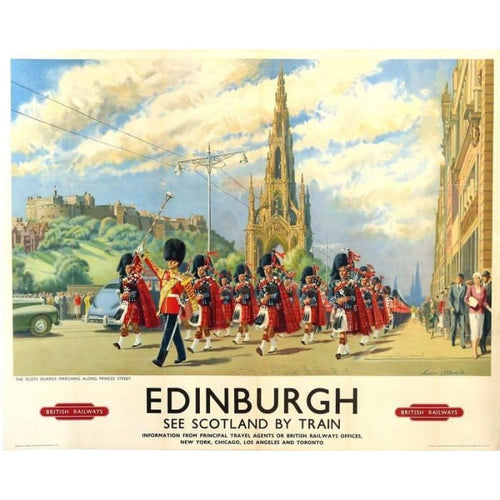 Vintage British Rail Edinburgh Pipe Band Railway Poster 