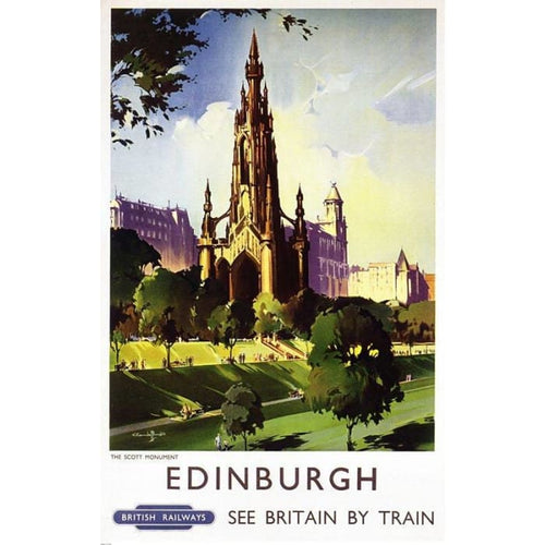 Vintage British Rail Edinburgh Scott Memorial Railway Poster