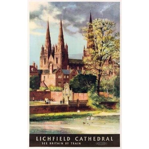 Vintage British Rail Lichfield Cathedral Railway Poster 