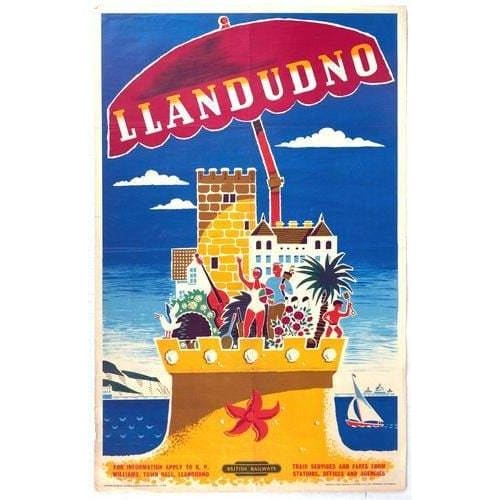 Vintage British Rail Llandudno Sand Castle Railway Poster 