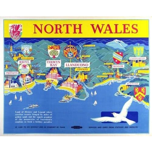 Vintage British Rail Map of North Wales Railway Poster A3/A4