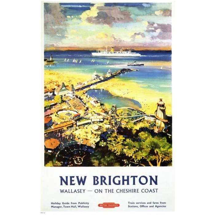 Vintage British Rail New Brighton Wallasey Railway Poster 