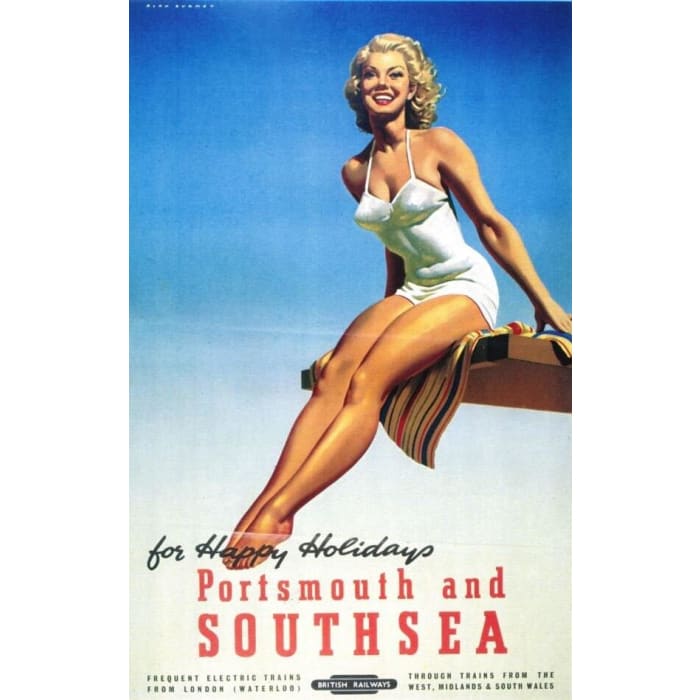 Vintage British Rail Portsmouth and Southsea Railway Poster 