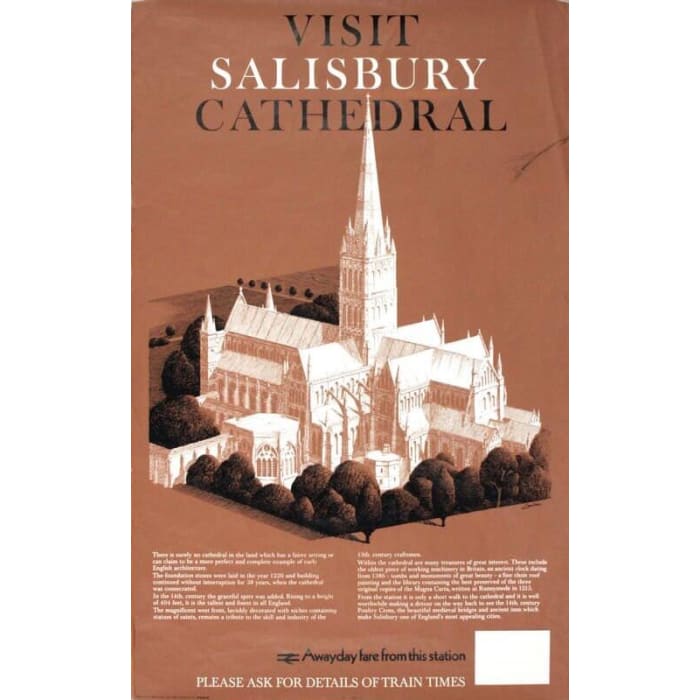 Vintage British Rail Salisbury Cathedral Railway Poster 