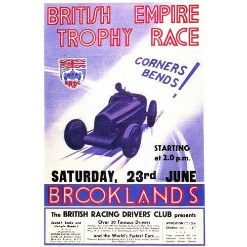 Vintage Brooklands British Empire Trophy Motor Racing Poster