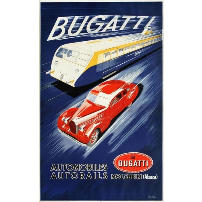 Vintage Bugatti Motor Car Advertisement Poster Print A3/A4 -