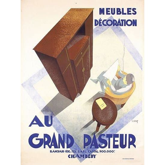 Vintage Cool Art Deco French Furniture Advertising Poster A3