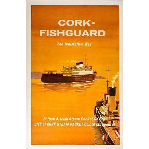 Vintage Cork to Fishguard Ferry Railway Poster A3/A4 Print -