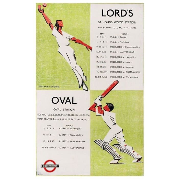 Vintage Cricket at Lords and The Oval Poster Print 