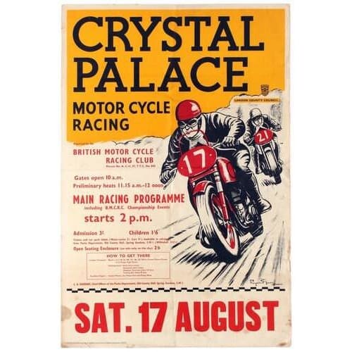 Vintage Crystal Palace Motor Cycle Racing Poster A3 Print - 
