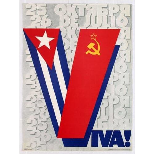 Vintage Cuba Soviet Union Solidarity Propaganda Poster 