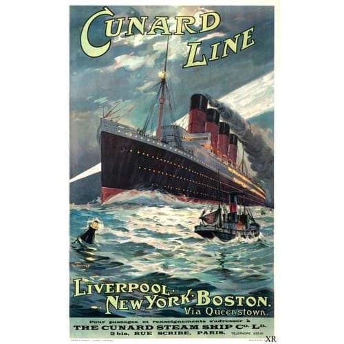 Vintage Cunard Line Liverppol to New York Steamship Poster 