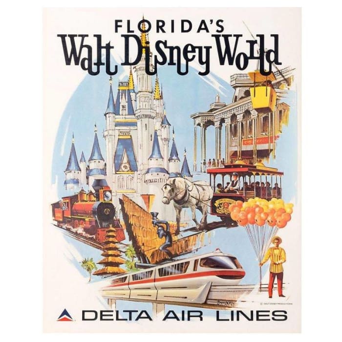 Vintage Delta Airlines Disney World Florida Airline Poster 