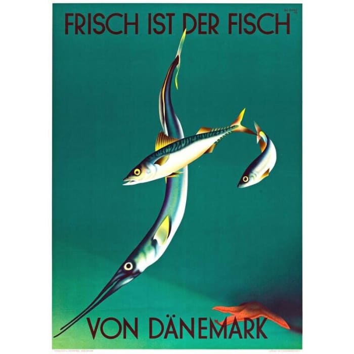Vintage Denmark Fresh Fish Tourism Poster Print A3/A4 - 