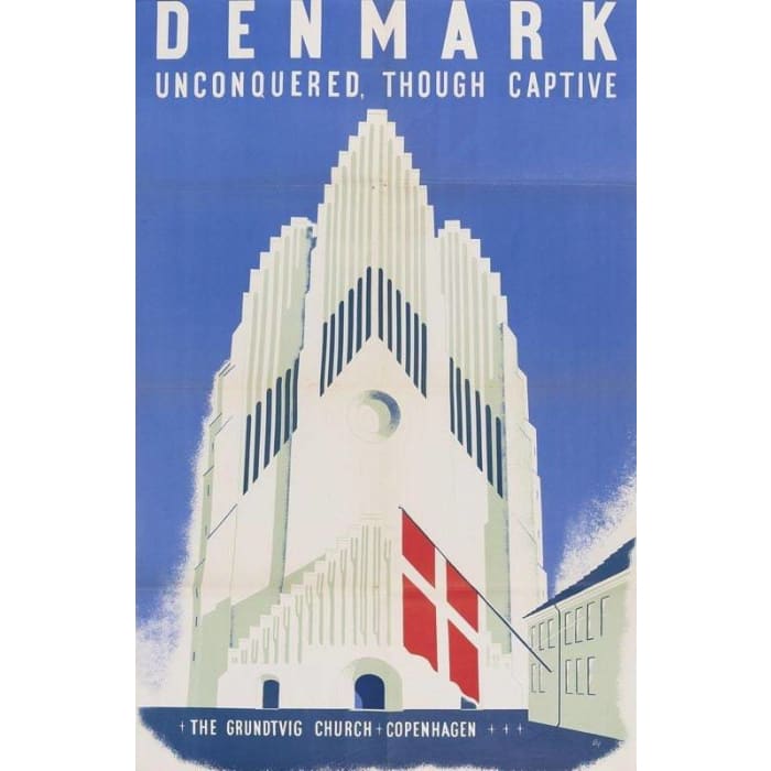 Vintage Denmark Grundivig Church Copenhagen Tourism Poster 