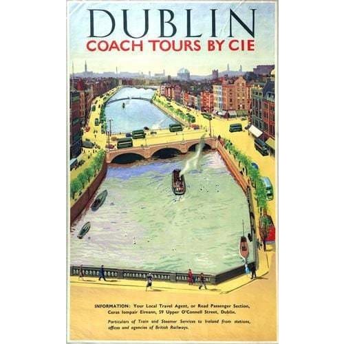Vintage Dublin Ireland Coach Tours Tourism Poster A3/A4 