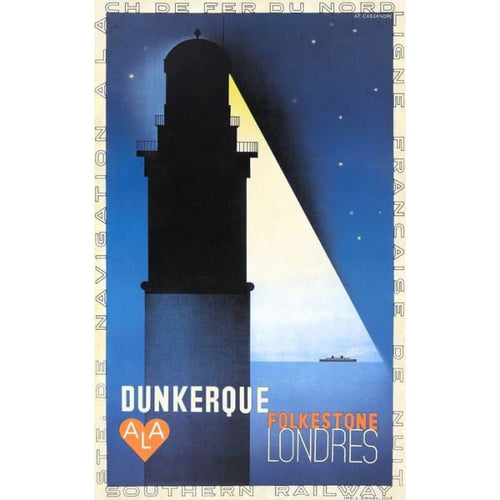 Vintage Dunkirk to Folkestone Ferry Poster Print A3/A4 - 