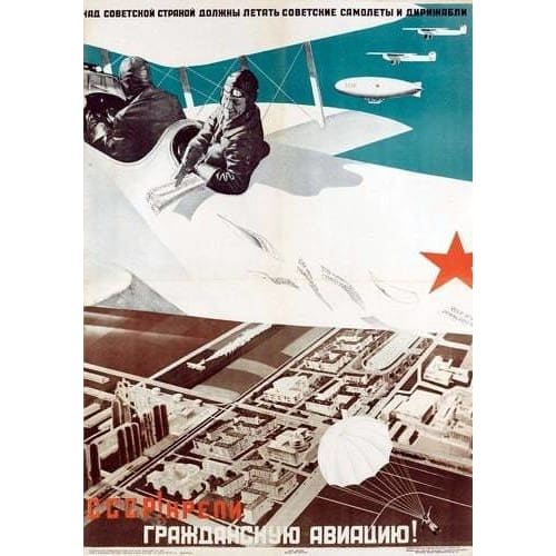 Vintage Early 20th Century Soviet Aviation Poster A3/A4 