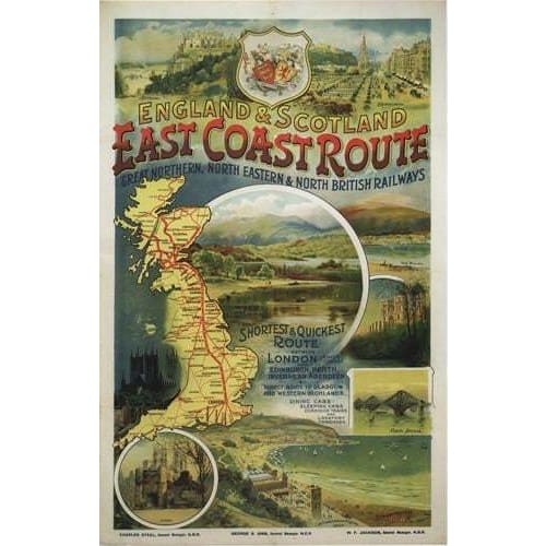 Vintage East Coast London to Scotland Railway Poster 