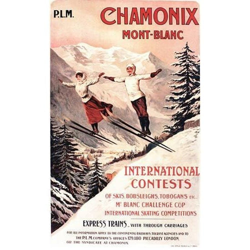 Vintage Edwardian Chamonix Ski Jumping Competition Poster 