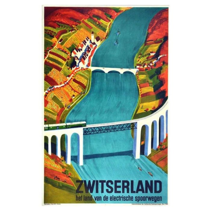 Vintage Electric Trains In Switzerland Tourism Poster Print 