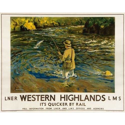 Vintage Fishing In The Western Highlands LNER Railway Poster