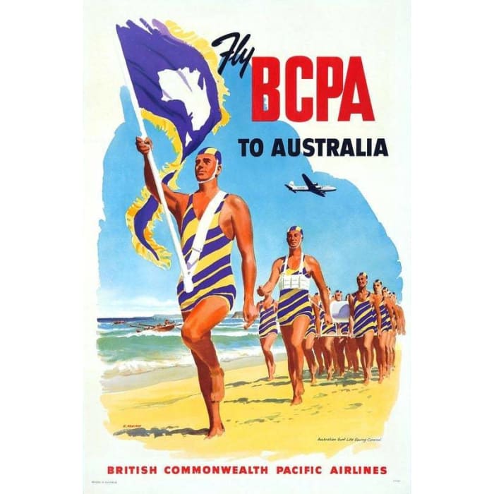 Vintage Fly BCPA To Australia Airline Print A3/A4 - Posters 