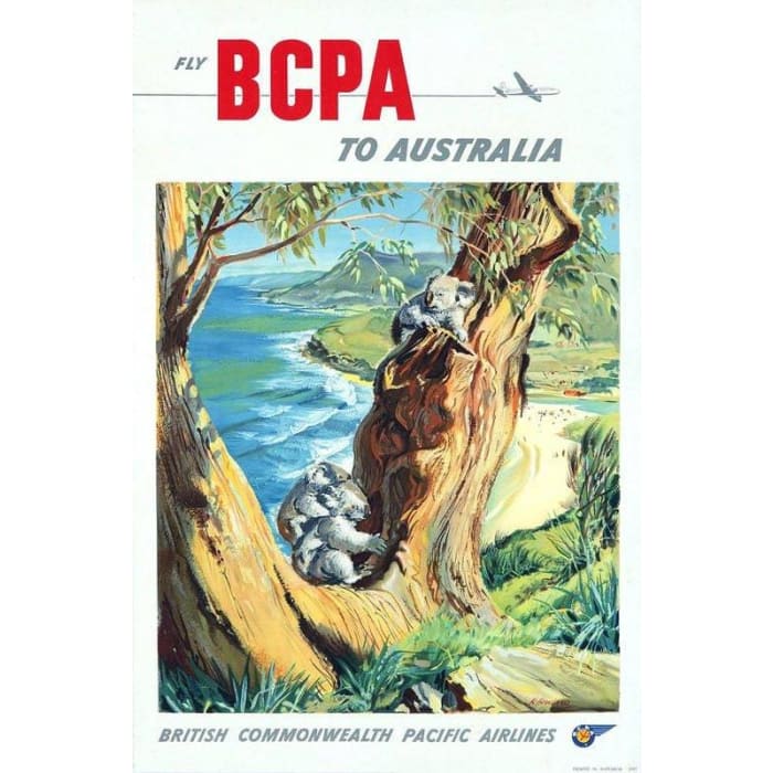 Vintage Fly BCPA To Australia Koala Airline Poster Print 