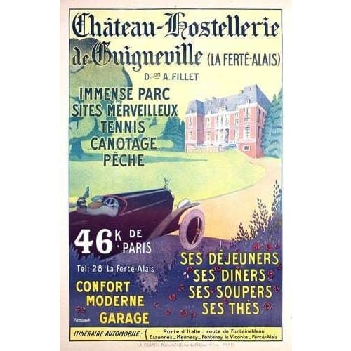 Vintage French Chateau de Guigneville Hotel Tourism Poster 
