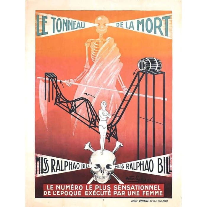 Vintage French Circus The Barrel Of Death Poster Print A3/A4