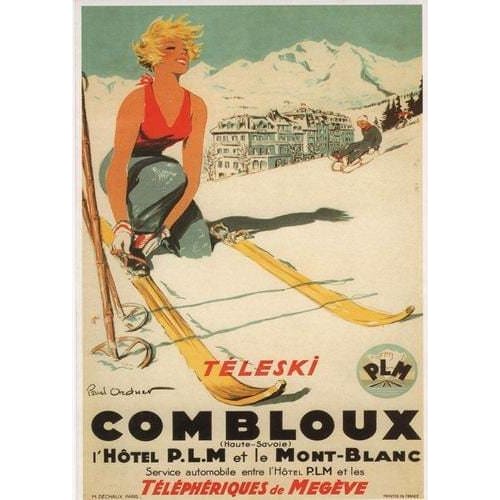 Vintage French Combloux Mont Blanc Winter Sports Poster A3 