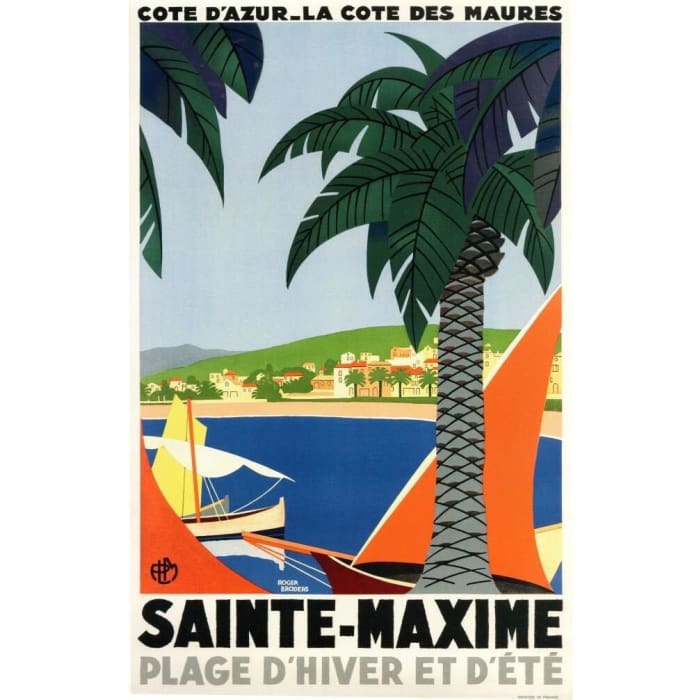 Vintage French Cote D’Azur Sainte Maxime Tourism Poster 