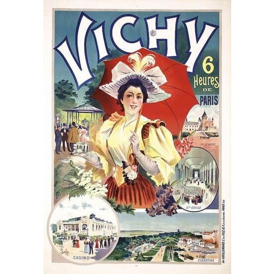 Vintage French Day Trips From Paris to Vichy Touriam Poster 