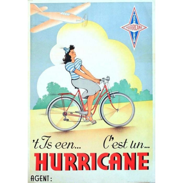 Vintage French Hurricane Bicycles Advertisement Poster Print