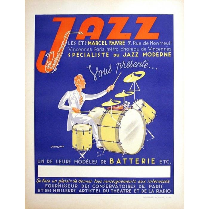 Vintage French Jazz Poster Print A3/A4 - Posters Prints & 