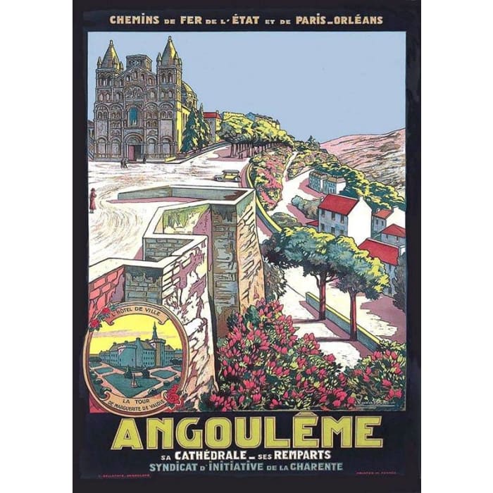 Vintage French Railways Angouleme Tourism Poster Print A3/A4