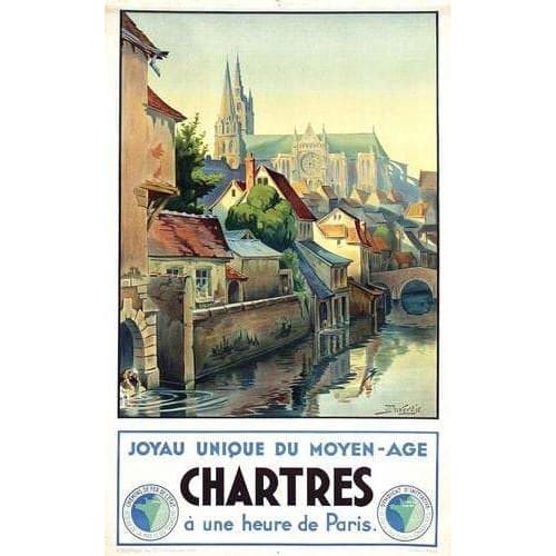 Vintage French Railways Chartres Tourism Poster A3/A4 Print 