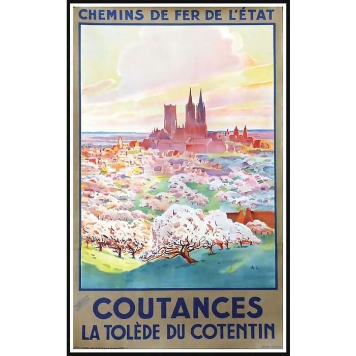 Vintage French Railways Coutances Tourism Poster Print A3/A4