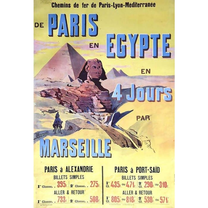Vintage French Railways Paris To Egypt Tourism Poster Print 