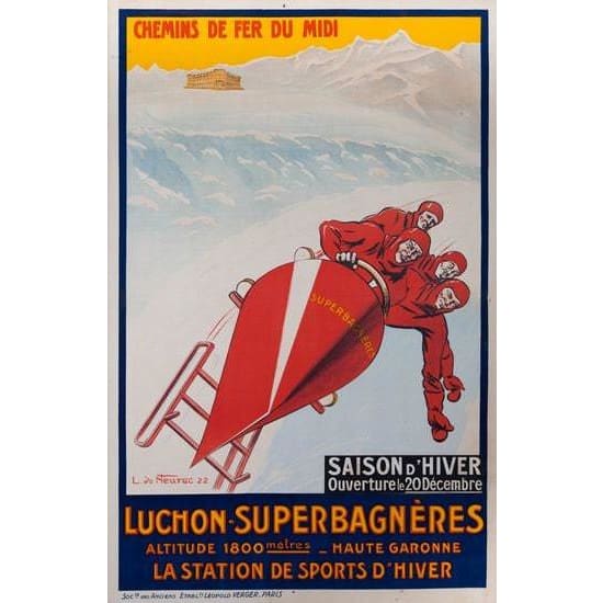 Vintage French Winter Sports Bobsleigh Poster A3 Print - A3 