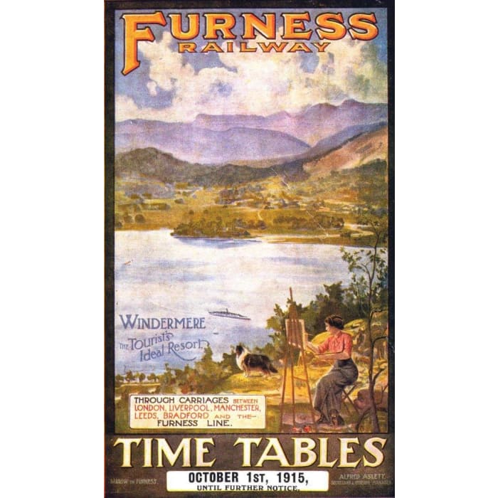 Vintage Furness Line 1915 Lake Windermere Railway Poster 
