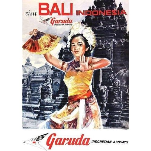 Vintage Garuda Flights to Bali Indonesia Airline Poster 