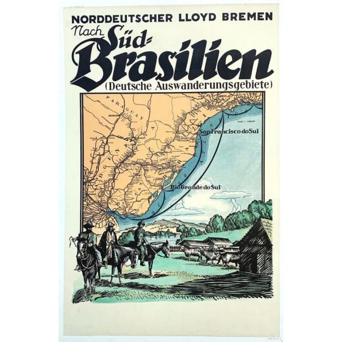 Vintage German Cruise To Southern Brazil Tourism Poster 