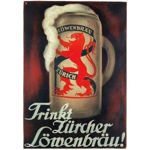 Vintage German Swiss Lowenbrau Beer Advertising Poster A3/A4