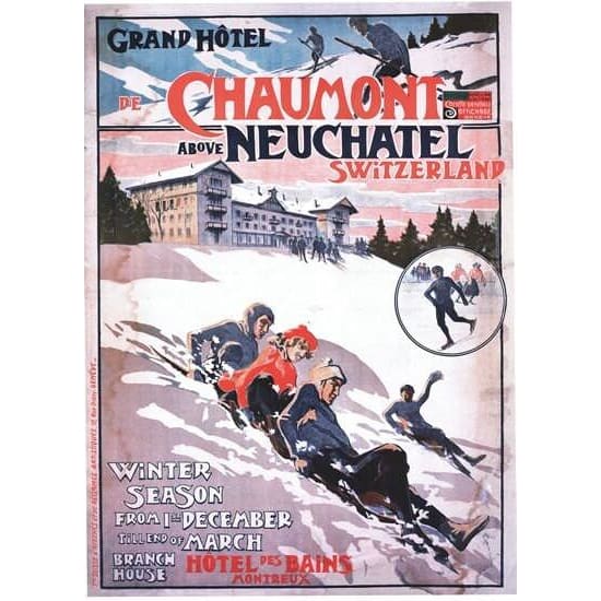 Vintage Grand Hotel Neuchatel Switzerland Winter Sports 