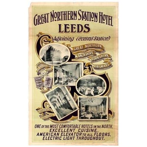 Vintage Great Northern Station Hotel Leeds Railway Poster 