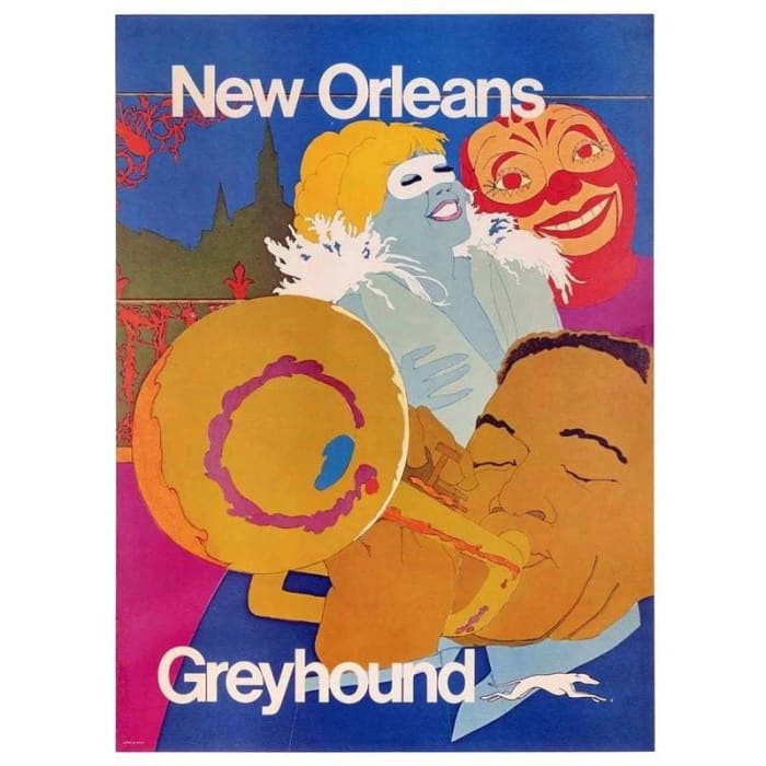 Vintage Greyhound Bus New Orleans Tourism Poster Print A3/A4